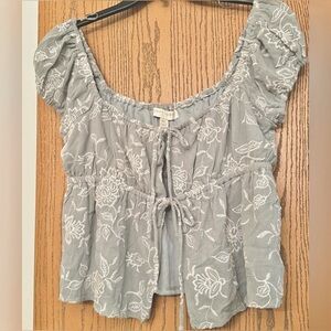 Chic Green Floral Blouse with White Accents